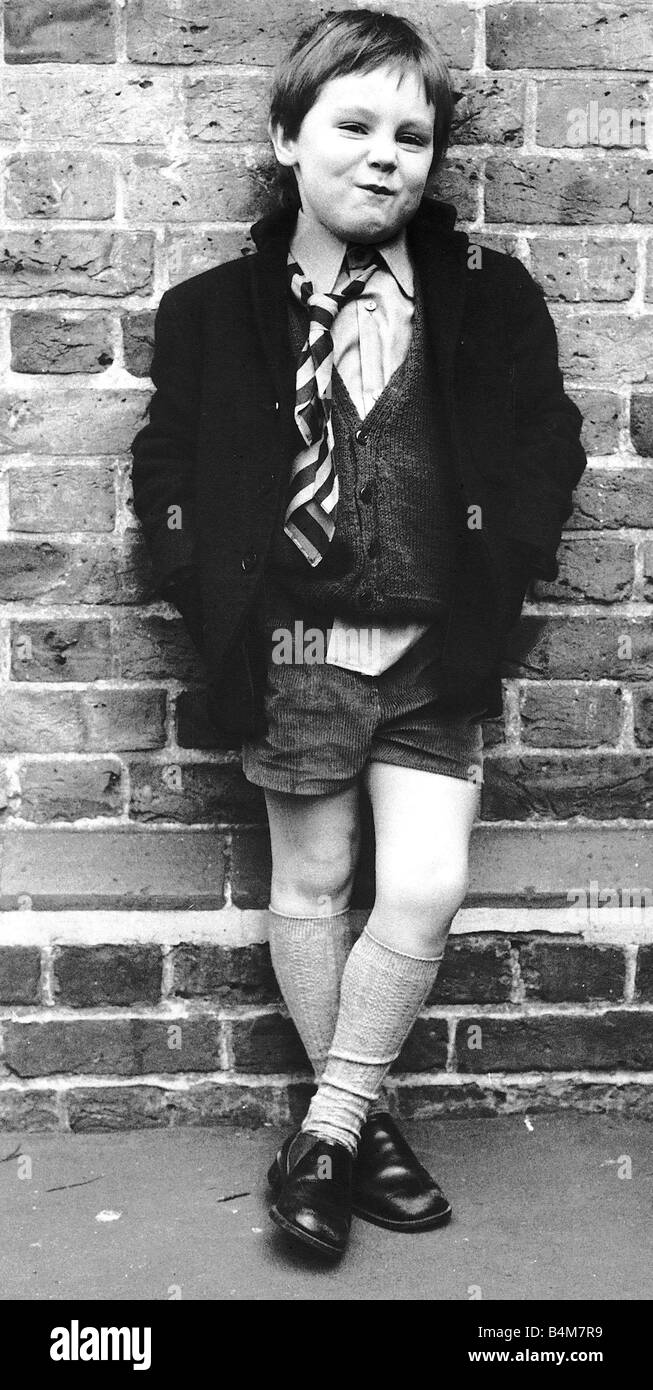 Schools out Lee Stone seen here after his first day at School 1973 Stock Photo
