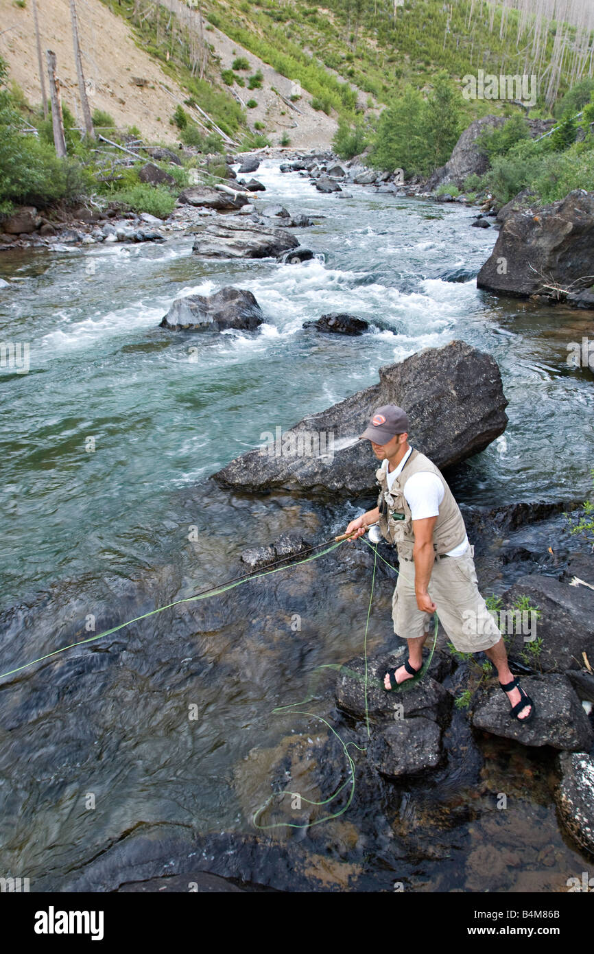 An Angler Fly Fishing The North Fork Of The Blackfoot River Near Missoula Montana Stock Photo Alamy