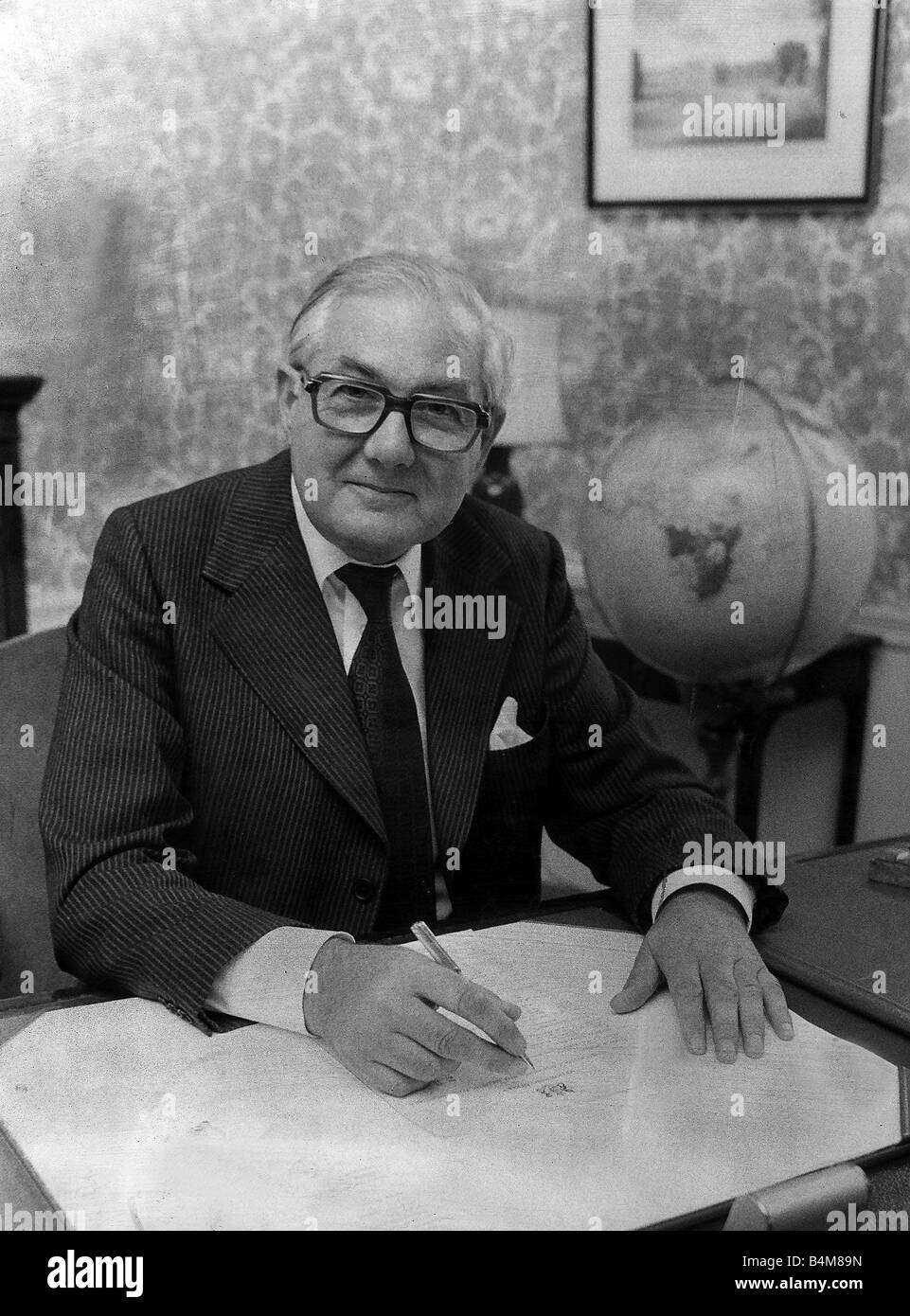 James Callaghan Labour Leader Prime Minister pictured at desk Stock Photo
