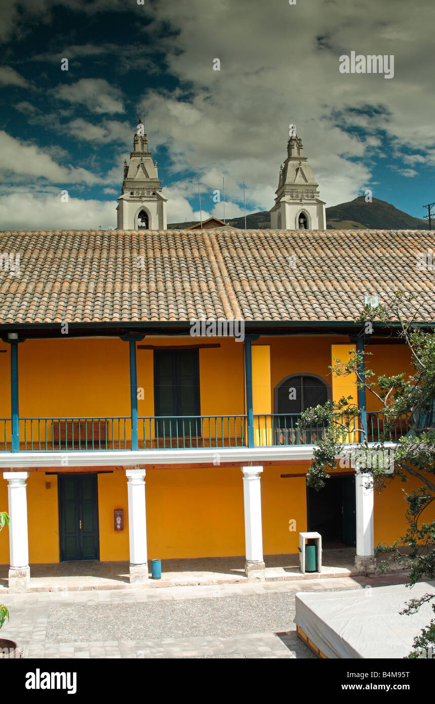 City Museum (museo de la cuidad), Quito, Ecuador. Spires of the Carmen Alto convent in the background. Stock Photo