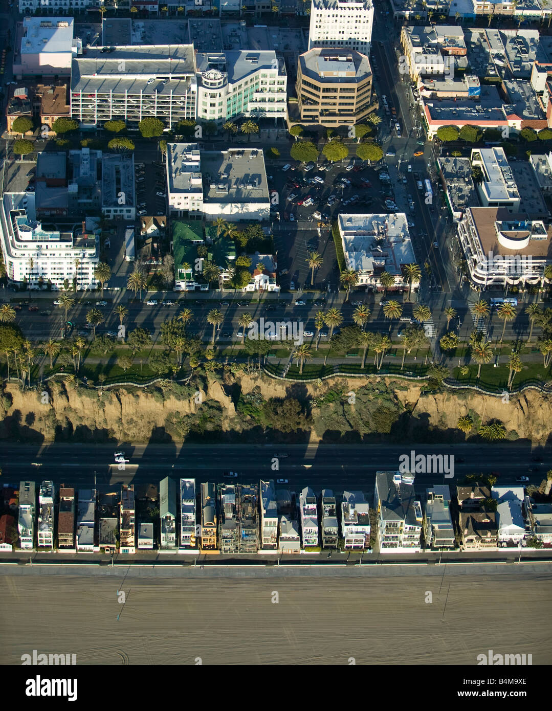 aerial above Santa Monica California beach Stock Photo