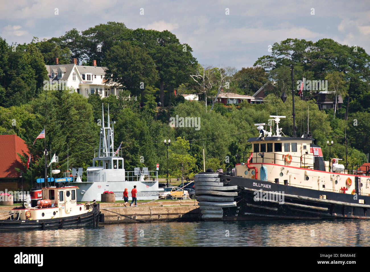 Tug boats in the lower harbor of Marquette Michigan on Lake Superior Stock Photo