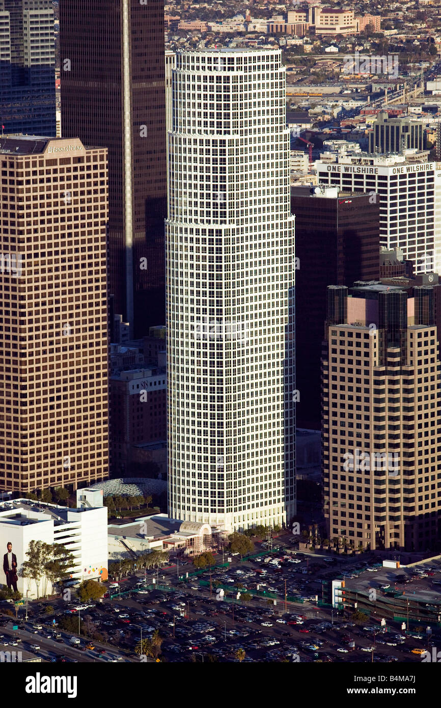 Aerial Above Downtown Los Angeles, California One Wilshire And Ernest ...