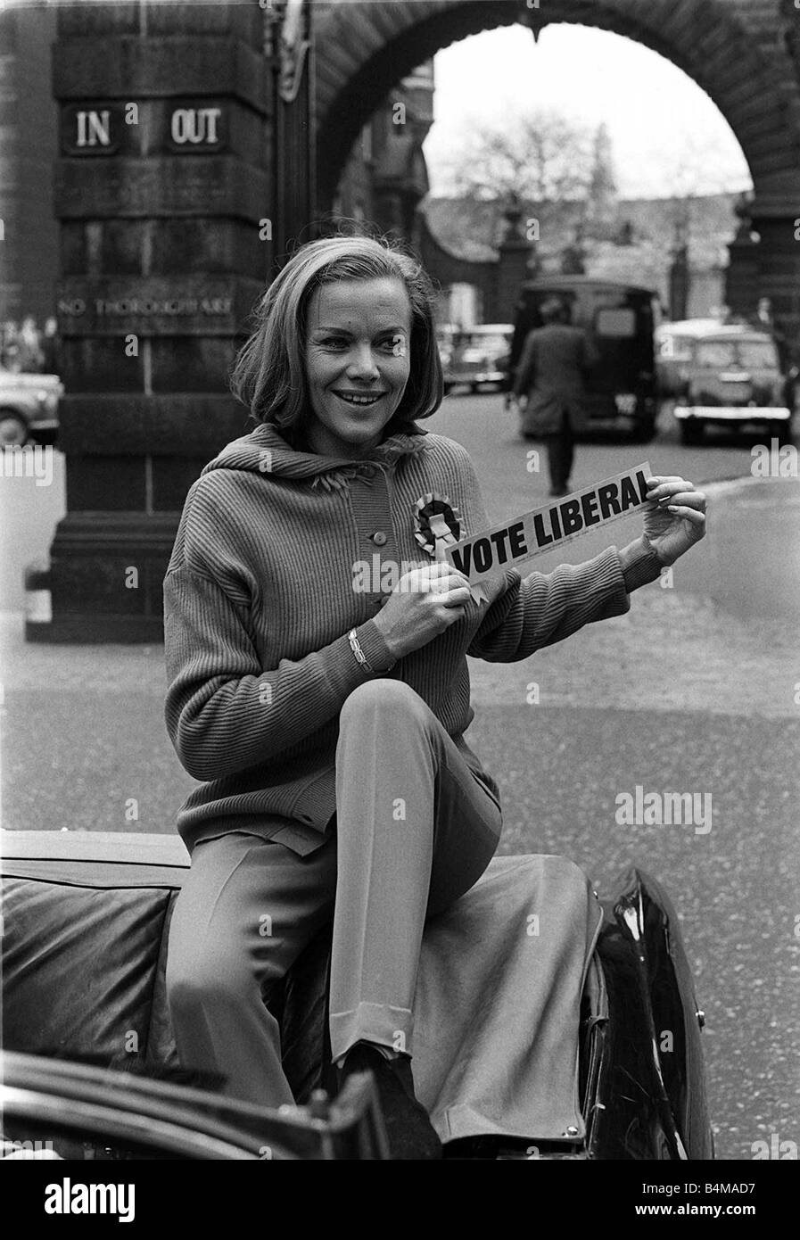 Honor Blackman Actress Mar 1966 gave support to Tom Houston who is contesting the constituency of Westminister for the Liberals Stock Photo