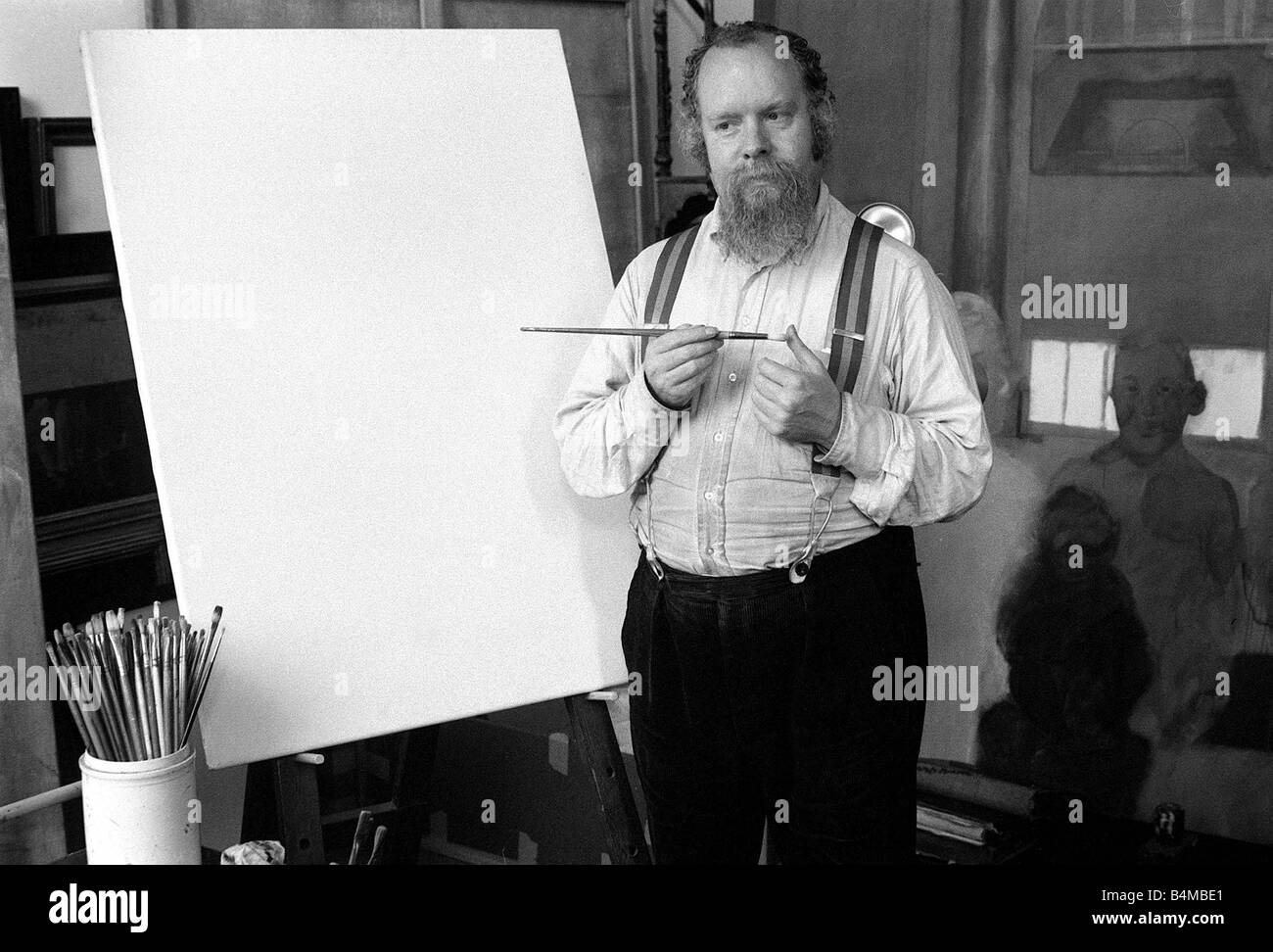 Peter Blake July 1977 Artist in his studio with works including Tantania Stock Photo