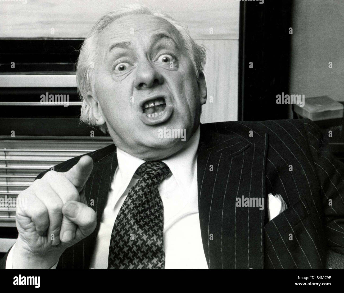 Former TV Talent spotter Hughie Green told a radio newsman to get lost in an astonishing interview on the air yesterday April 1978 TV Presenter Personality Opportunity Knocks Mirrorpix Stock Photo