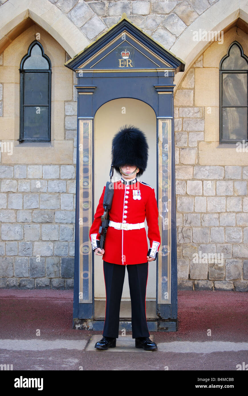 Queen’s Guard on duty, Lower Ward, Windsor Castle, Windsor, Berkshire, England, United Kingdom Stock Photo
