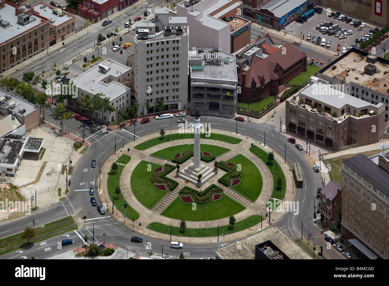 aerial above Lee Circle New Orleans Louisiana Stock Photo