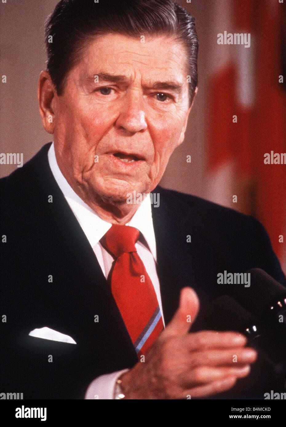 Former American President Ronald Reagan seen here deliverying a speech
