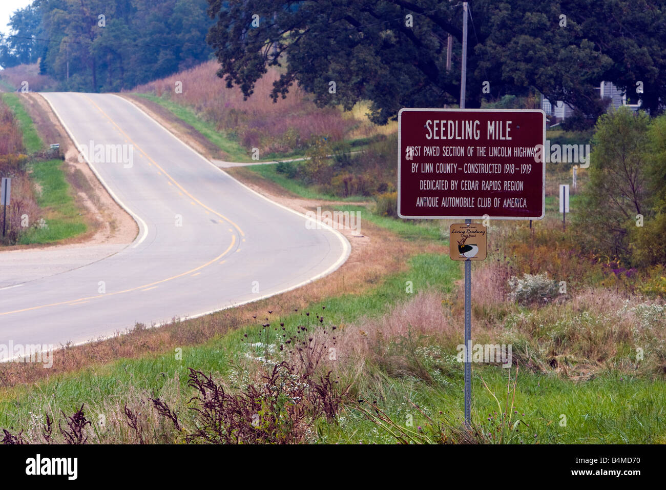 Lincoln Highway 'Seedling Mile' in Iowa Stock Photo