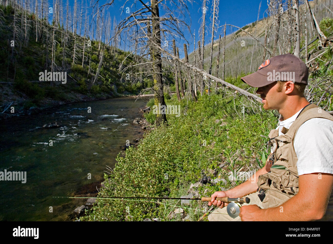 An angler fly fishing the North Fork of the Blackfoot River near