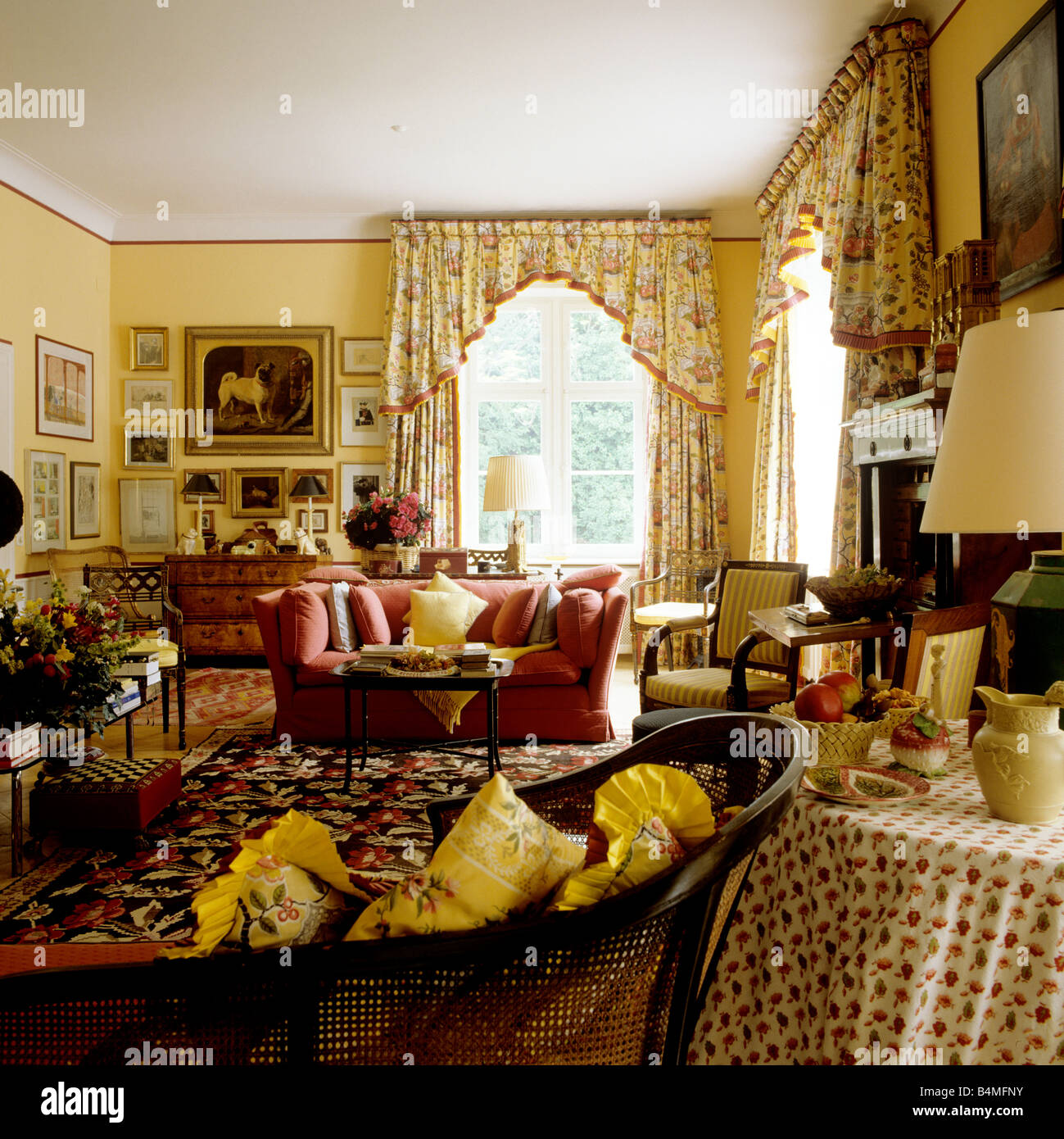 drawing room in 19th century Basel villa with traditional interior