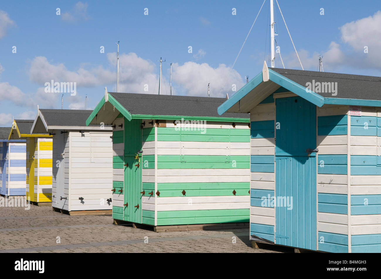 Falmouth, Cornwall, UK. Beach Huts Stock Photo