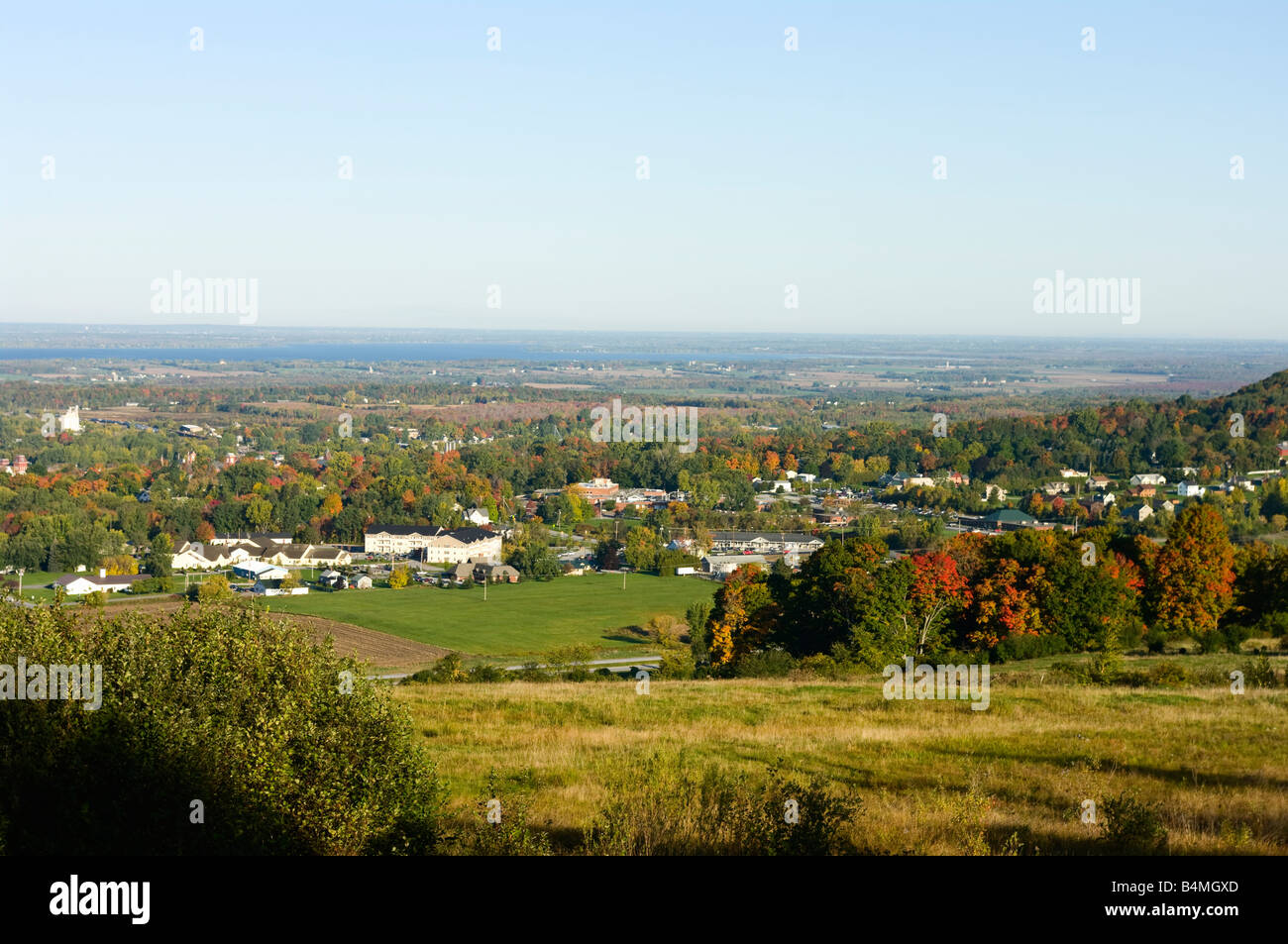 Autumn view of St Albans Vermont from St Albans hill with New York