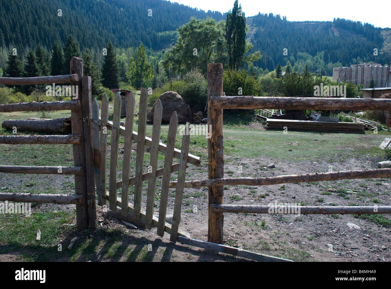 A wooden fence and gate Stock Photo - Alamy