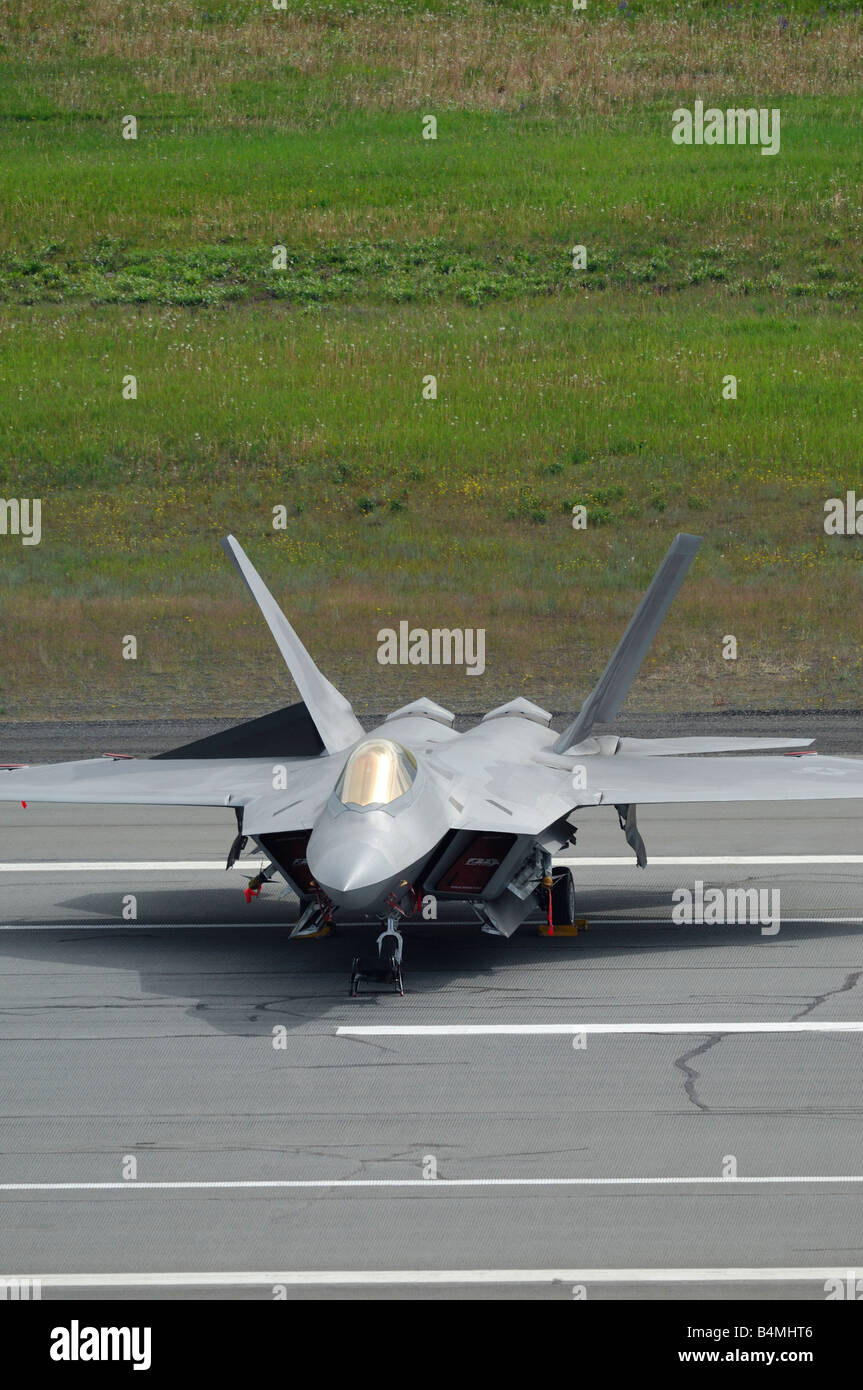 Modern and stealth american jet fighter F-22A Raptor on parking - Arctic Thunder airshow 2008 - Anchorage - Alaska – USA Stock Photo