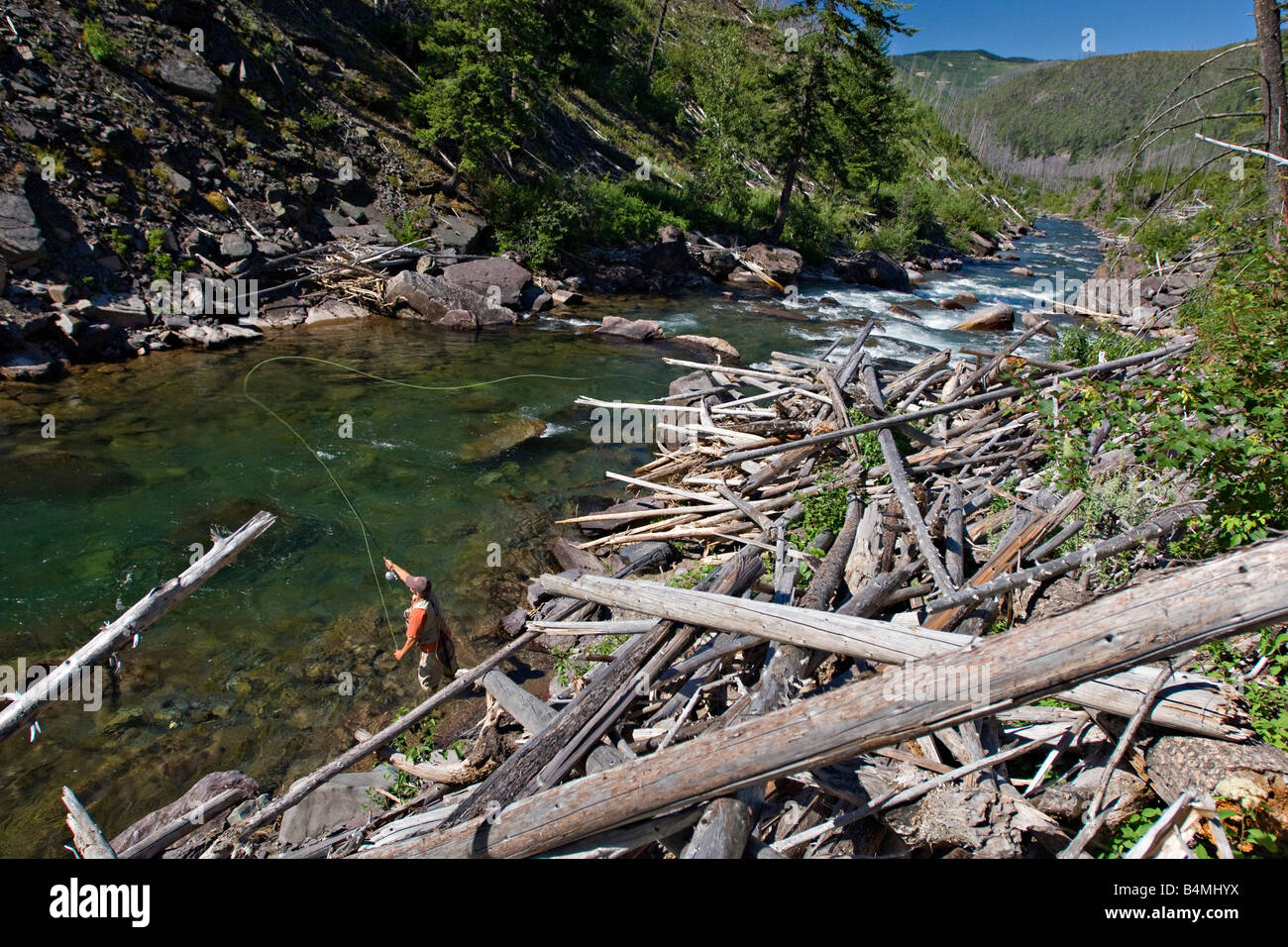 An Angler Fly Fishing The North Fork Of The Blackfoot River Near Missoula Montana Stock Photo Alamy