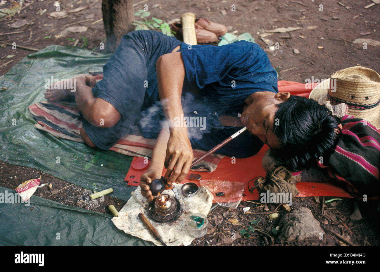 Thailand Chiang Mai Man smoking opium Stock Photo