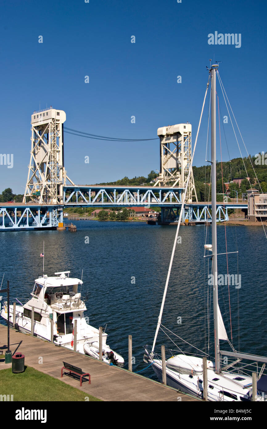 The Portage Canal and lift bridge between the cities of Houghton and