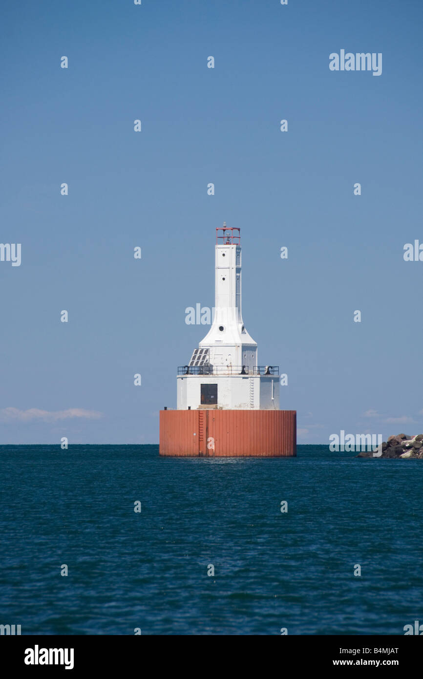The Upper Portage Entry Lighthouse at McLain State Park near Houghton Michigan Stock Photo