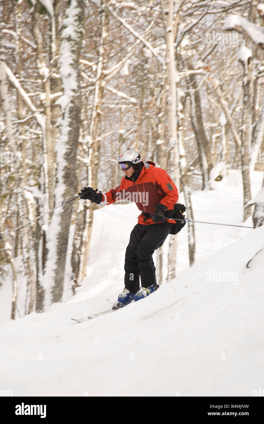 An alpine skier skis the extreme backcountry section of Mount Bohemia