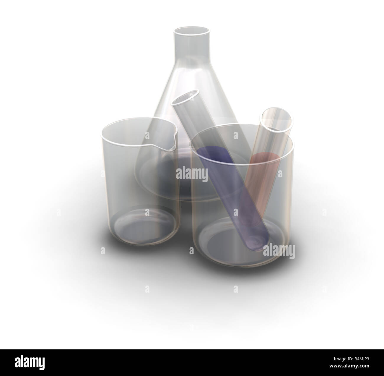 3D render of test tubes and flasks Stock Photo