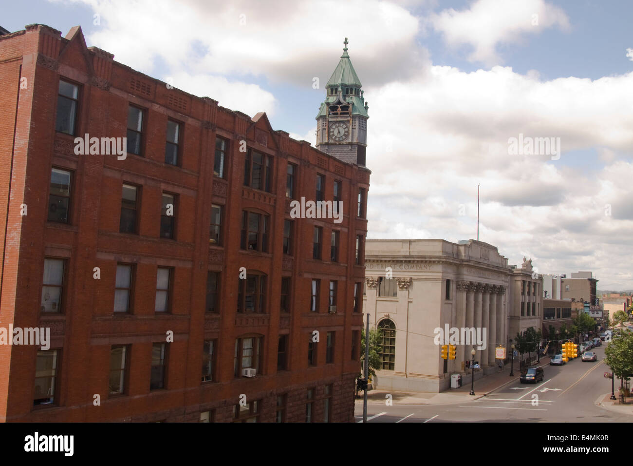 Views of Washington Street in downtown Marquette Michigan Stock Photo