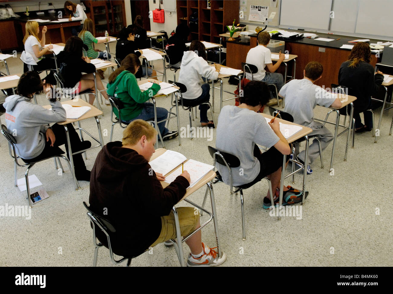 High School students taking a test Stock Photo