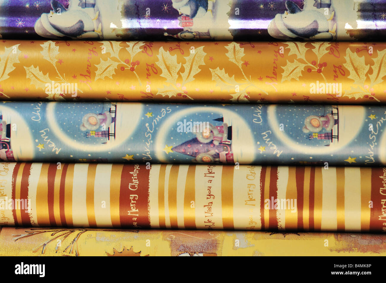 Rolled Christmas wrapping paper Stock Photo