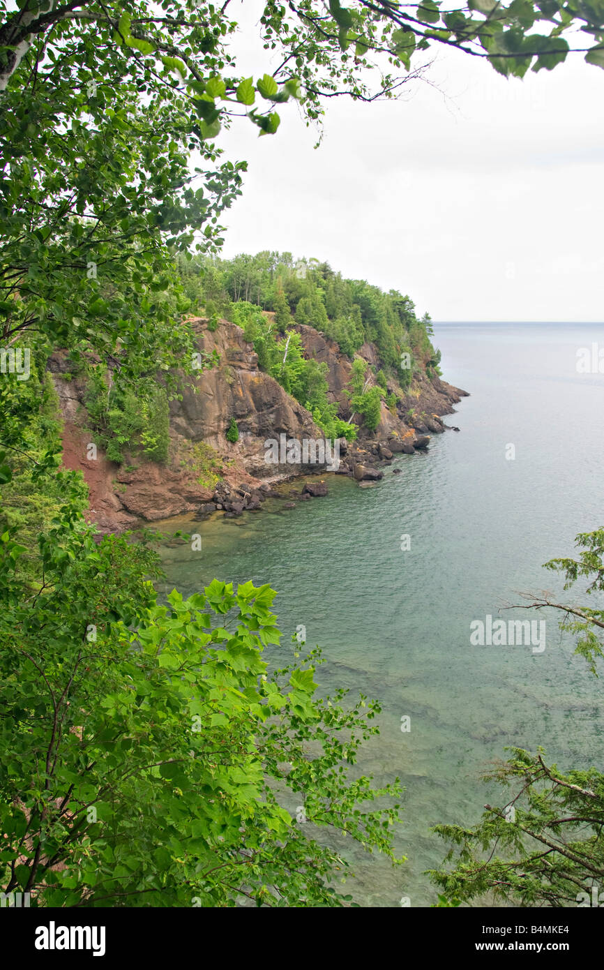 Cliffs and Lake Superior at Presque Isle Park in Marquette Michigan Stock Photo