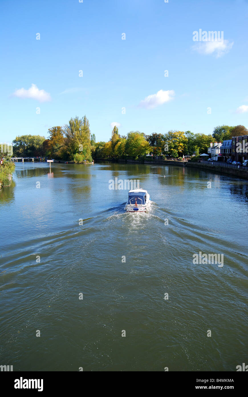 Boat on River Thames from Windsor Bridge, Windsor, Berkshire, England, United Kingdom Stock Photo