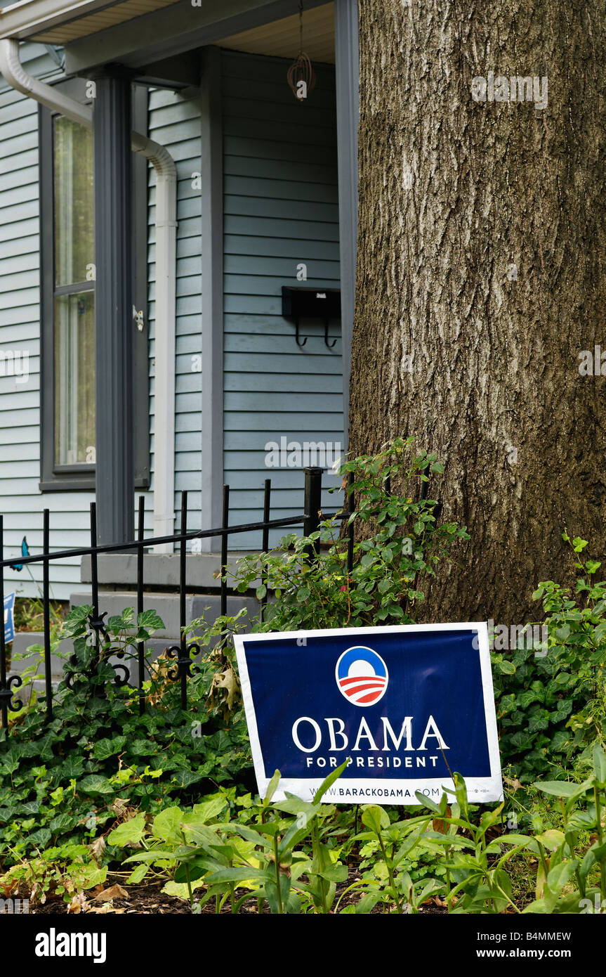Barack Obama for President Political Sign in Front Garden of Home Louisville Kentucky Stock Photo