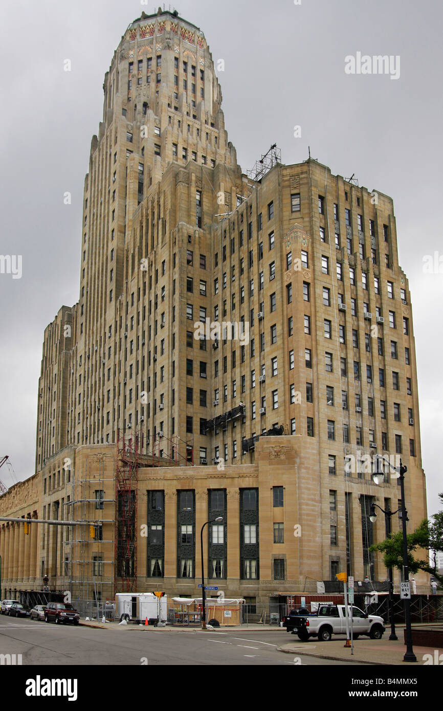 The City Hall in Buffalo New York NY building low angle pictures images photos very high resolution vertical format in USA US hi-res Stock Photo