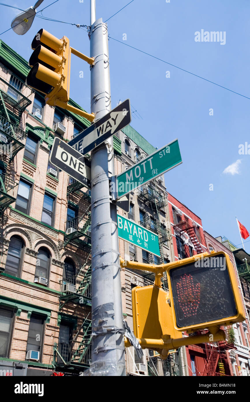 Mott Street and Bayard Street Sign in Chinatown New York Stock Photo