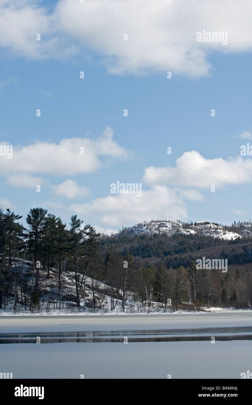 Frozen Harlow Lake and Hogback Mountain in the Escanaba River State