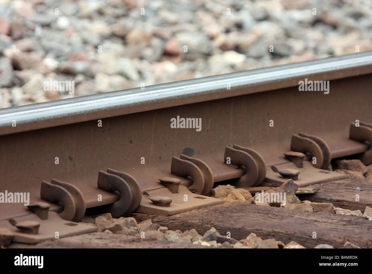 The railroad rails and tiedown equipment Stock Photo