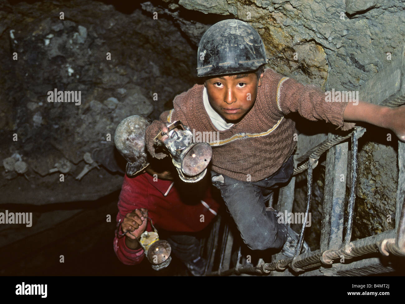 Bolivia Potosi Boys working in tin mines in famous mountain Cerro Rico Stock Photo