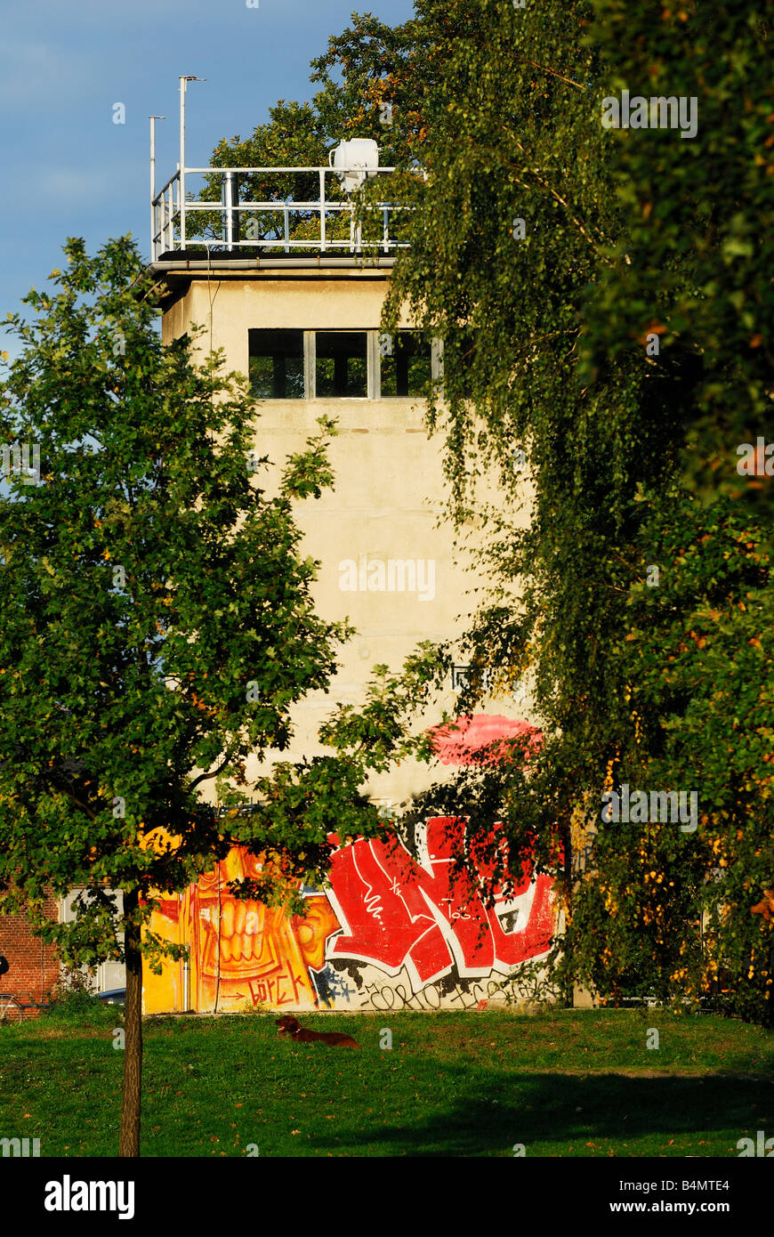 Berlin, Forner DDR guard tower still in orginal position for monitoring Berlin  wall, germany Stock Photo