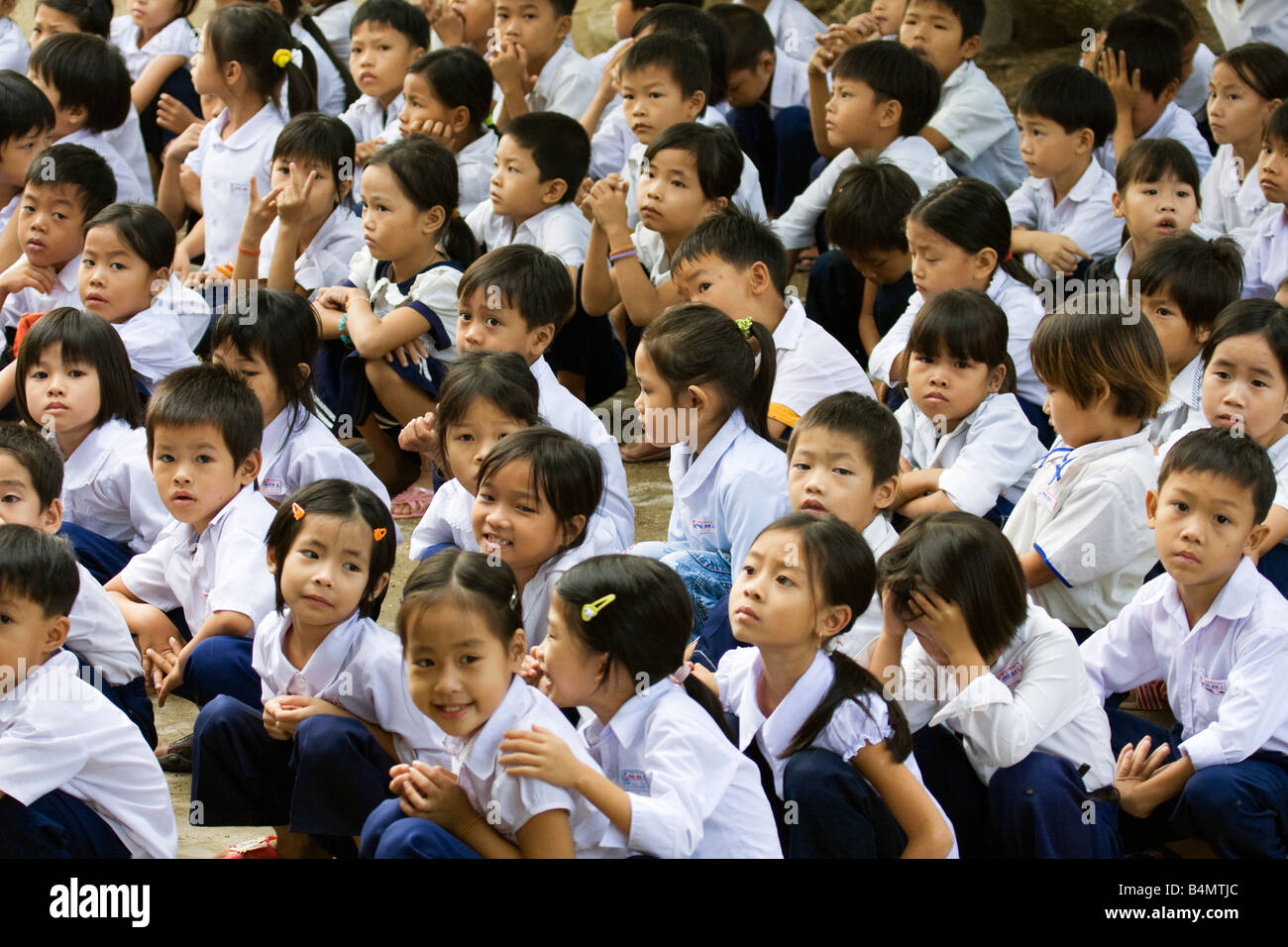 Morning assembly at village school.; Hue, Vietnam Stock Photo