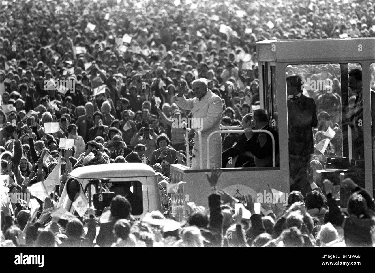 The Pope in Ireland October 1979 Pope John Paul II waves to the crowd from his pope mobile during his visit to Ireland Stock Photo