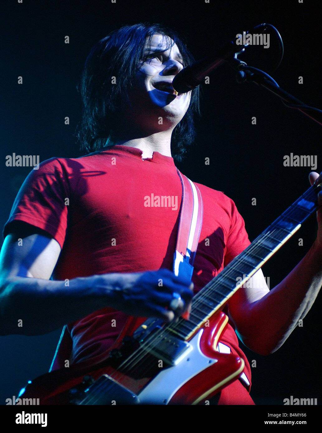 Jack White on guitar The White Stripes April 2003 performing at The Carling Academy Glasgow Stock Photo