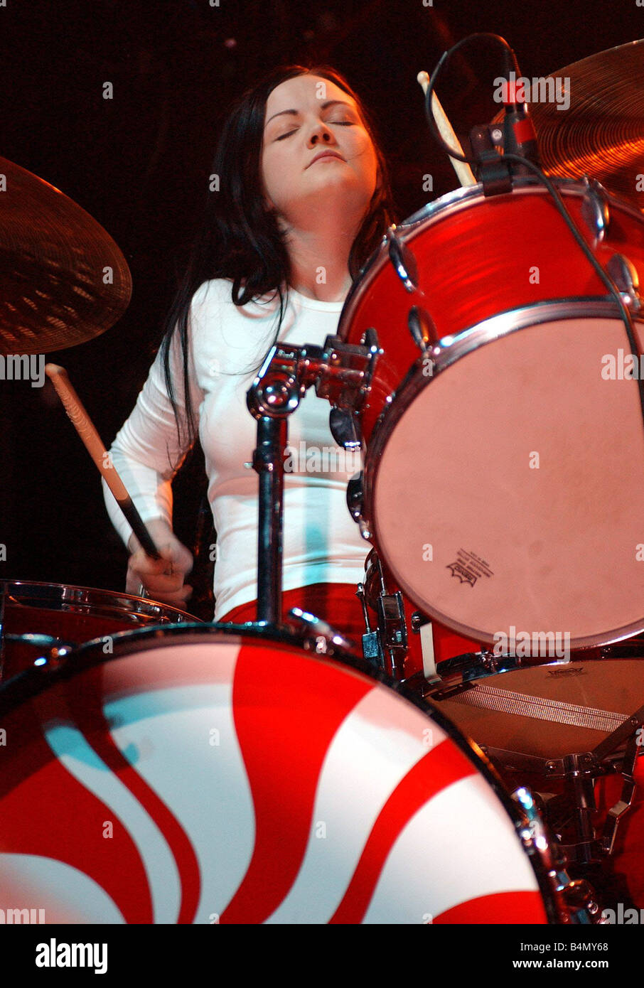 Meg White on drums The White Stripes April 2003 performing at The Carling Academy Glasgow Stock Photo