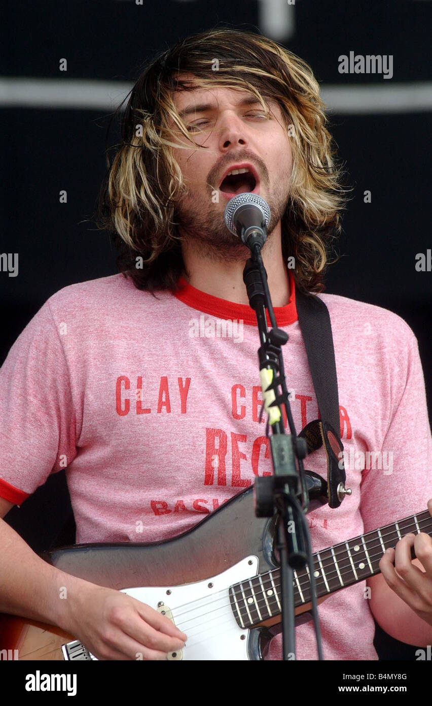 Simon Neil performing onstage at T In The Park July 2003 Stock Photo