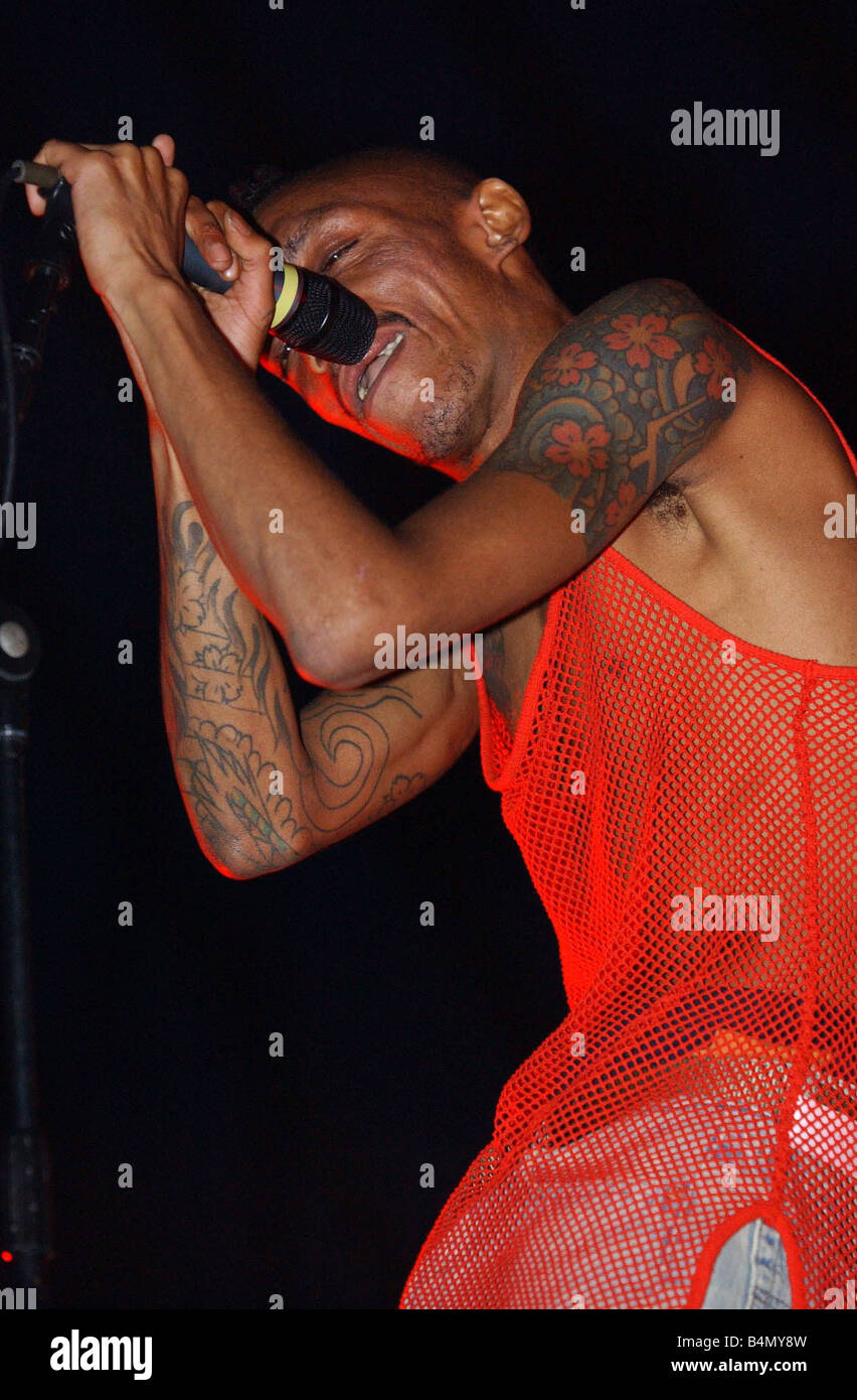 Tricky performing onstage at T In The Park July 2003 Stock Photo