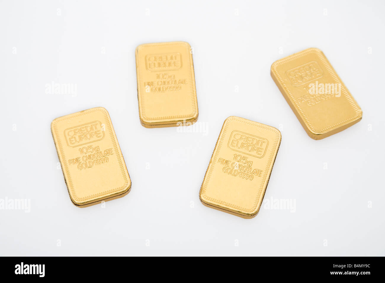 Gold foil covered chocolate gold bullion bars Stock Photo Alamy