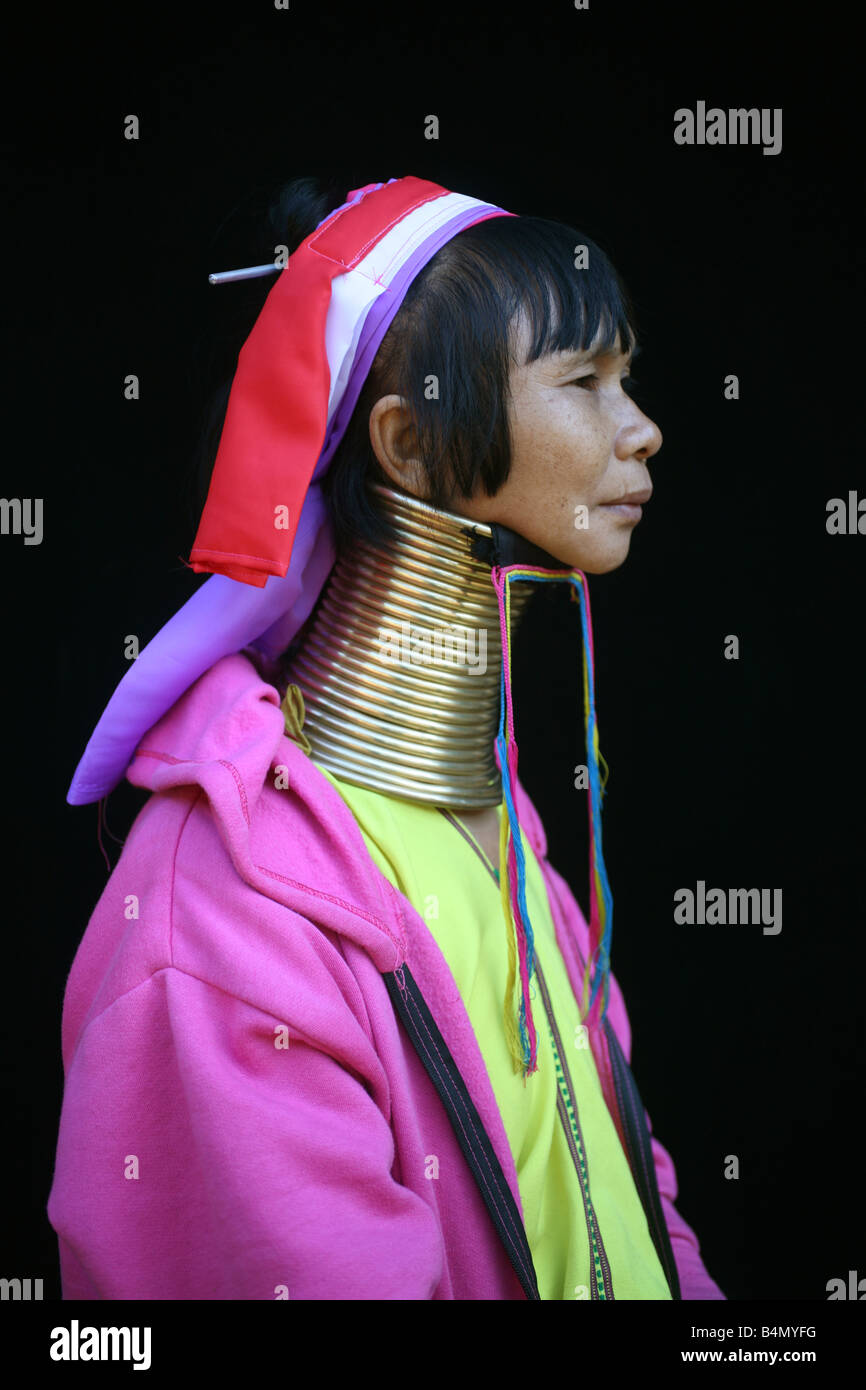 Profile of a Longneck woman Approximately 300 Burmese refugees in