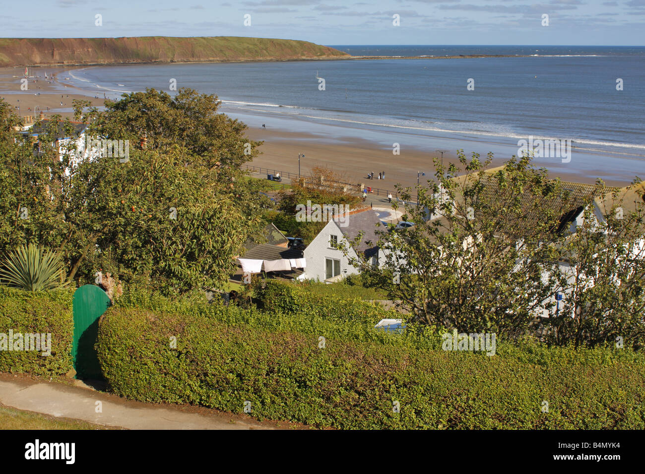 View across the bay from clifftop at Filey Stock Photo Alamy