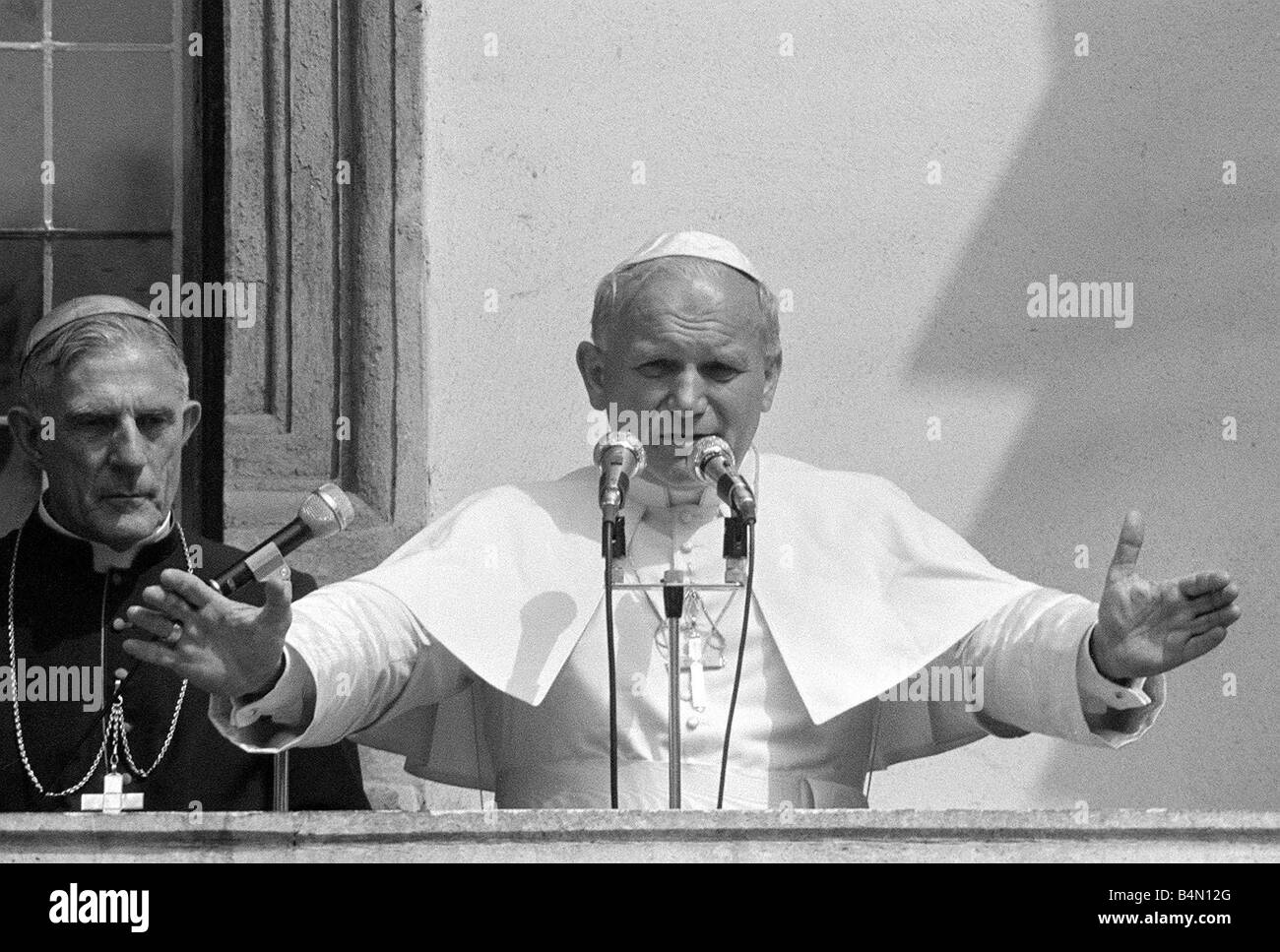 Pope John Paul II gives a blessing from a balcony during his visit to Ireland Stock Photo