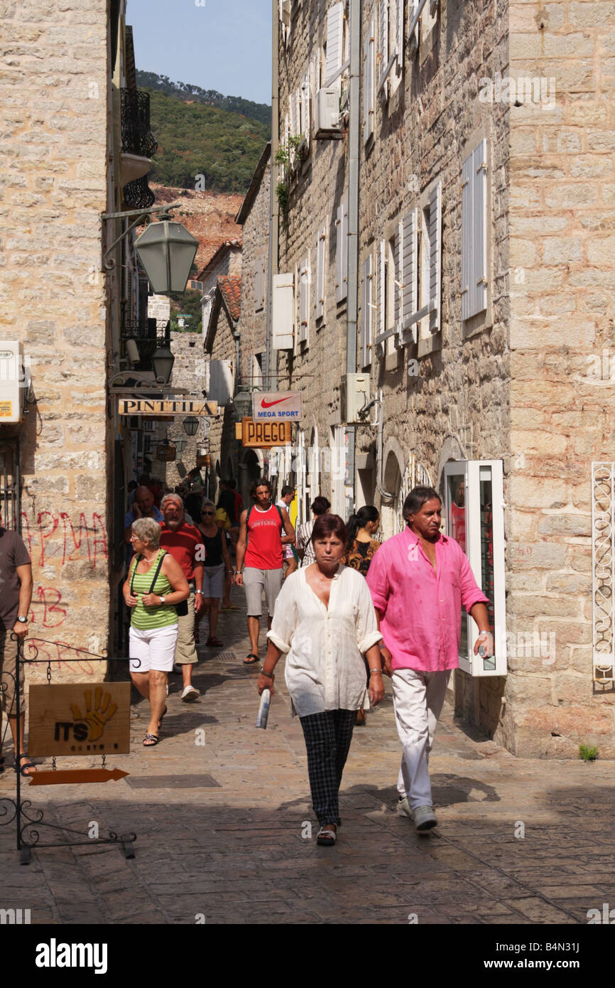Street in old town of Budva, Montenegro Stock Photo