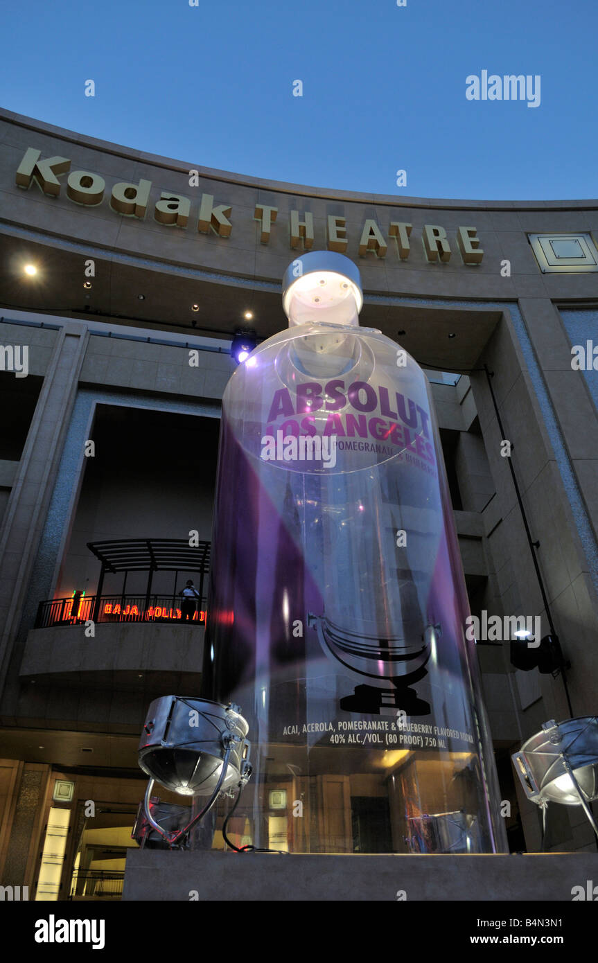 Huge Absolut Los Angeles vodka bottle outside the Kodak Theatre on Hollywood Boulevard, Los Angeles, California Stock Photo